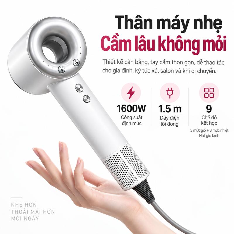 Máy Sấy Tóc Ion Âm 2 Chiều Nóng Lạnh Chăm Sóc Tóc Tốc Độ, Có 3 Chế Độ Sấy, Tặng Kèm Đầu Sấy Tạo Kiểu