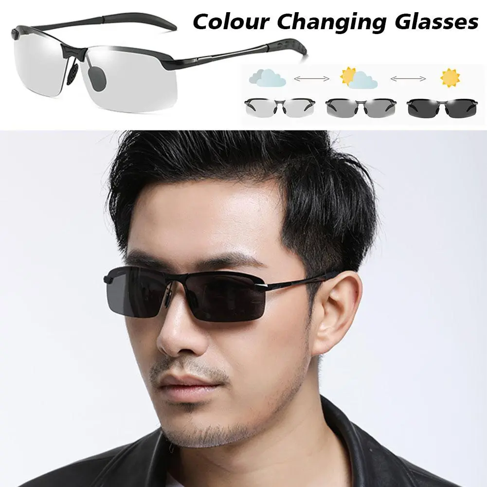 Day Night Vision Glasses Photochromic Sunglasses Men Polarized Glasses Change Chameleon Driving P2W7