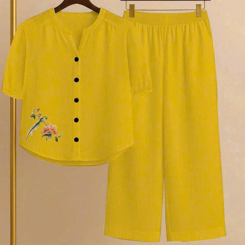  SET Bộ nữ Cổ Tàu  10 MÀU - tay lửng quần ống suông  lưng thun phía sau  chất liệu Đũi tơ xước đã qua xử lý  hình in nhiệt sắc nét không bong chóc 