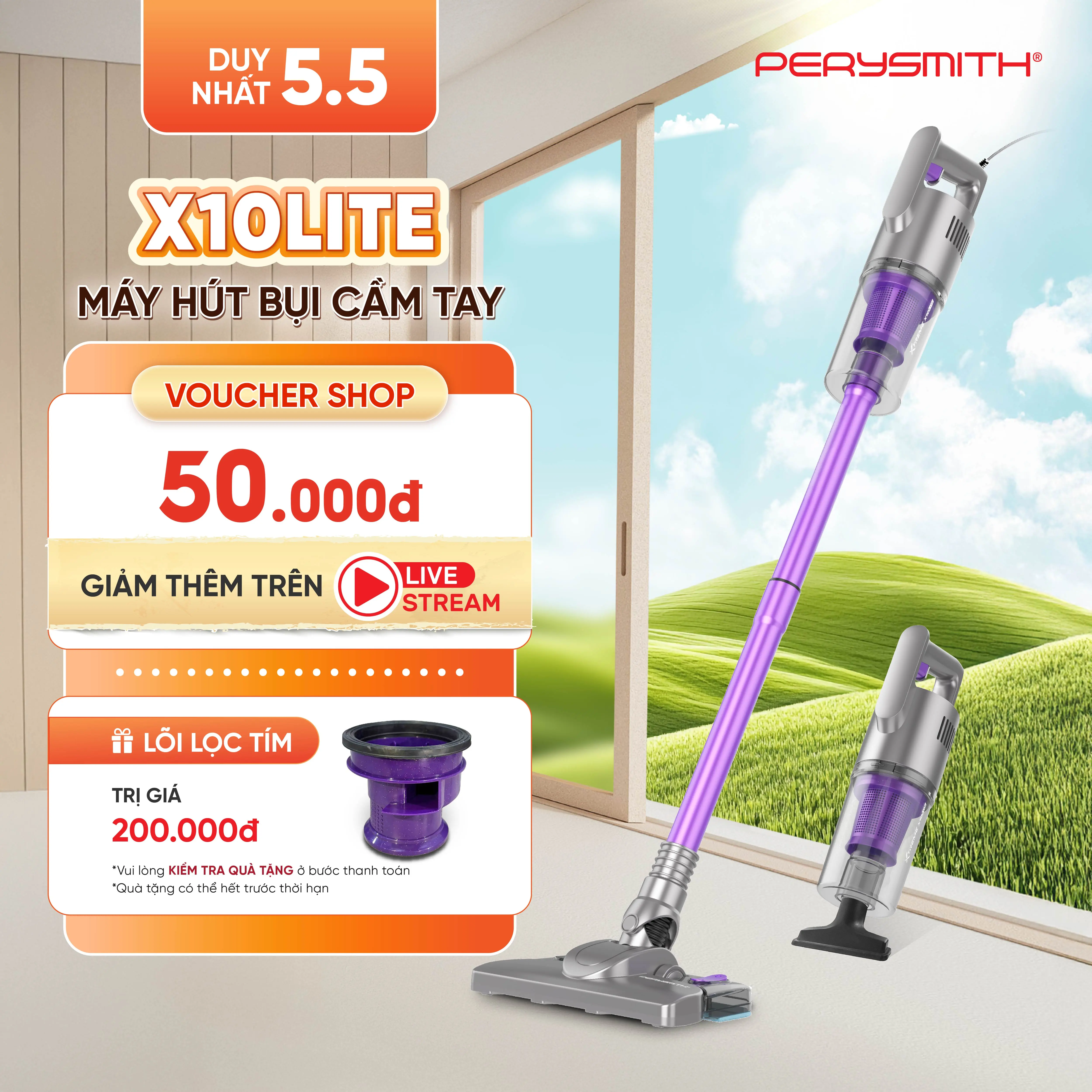 MUA 1 ĐƯỢC 4 | Máy Hút Bụi PerySmith X10Lite | Lực Hút 20000Pa Siêu Mạnh Hút Sàn/Cửa Sổ/Ô Tô | Nhẹ 1kg | Bảo Hành 1 Năm