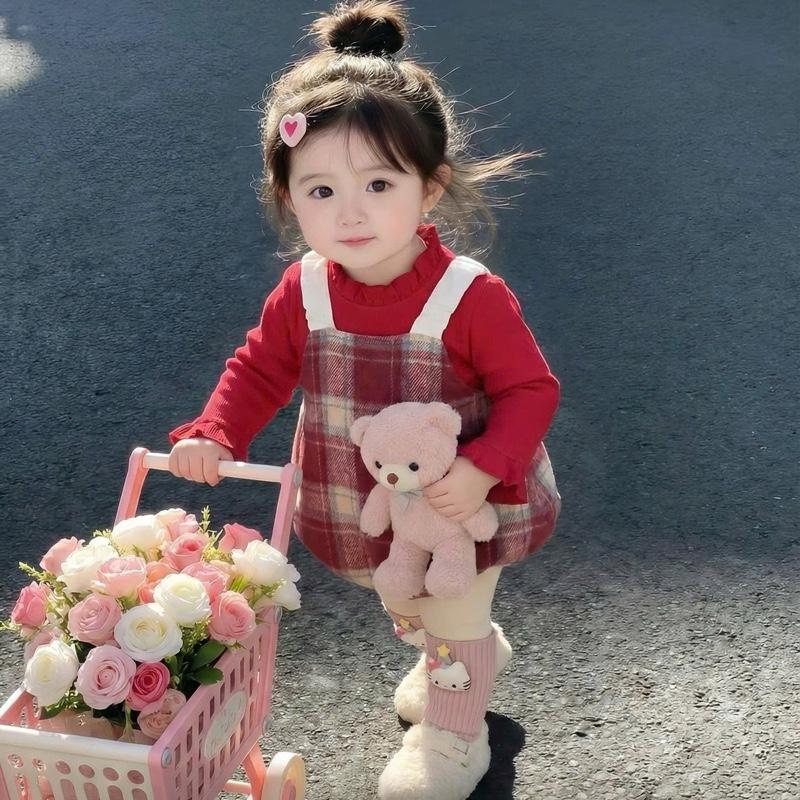    Áo + yếm   Bộ body dài tay Babyshop88vn cho bé trai bé gái M27.12.24-1 Jumpsuit Mẫu Kẻ Đỏ 