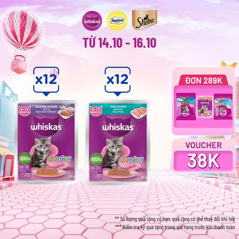 Thức ăn cho mèo con WHISKAS Junior dạng sốt – túi 80g, 24 gói