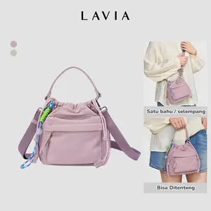 LAVIA Tas Selempang Wanita Baru Tas Bahu Wanita Gaya Korea Minimalis Tas Tangan Bucket Bag Pink Kanvas Ringan untuk Kerja & Traveling