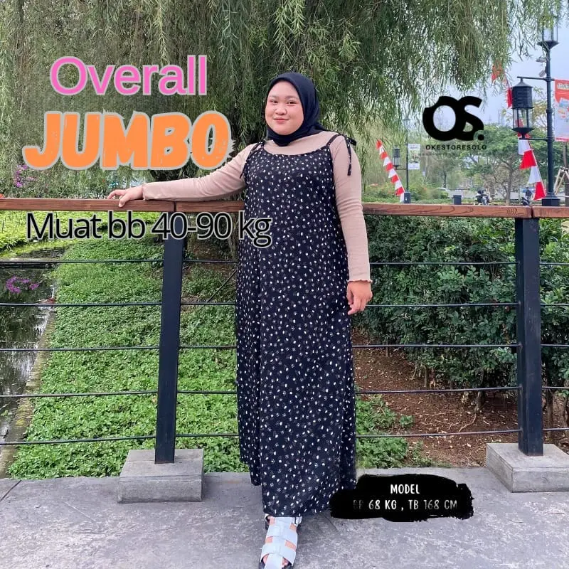 OVERALL JUMBO XXXL / JISOO OVERALL OUTER DRESS POLOS KOREAN LOOK MAYUNG MUSLIM JUMBO XXL / Overall dress Muat 40-90kg / SLOOPY OVERALL DRESS JUMBO operol  cewek  import Airflow Crinkle Maxi 0