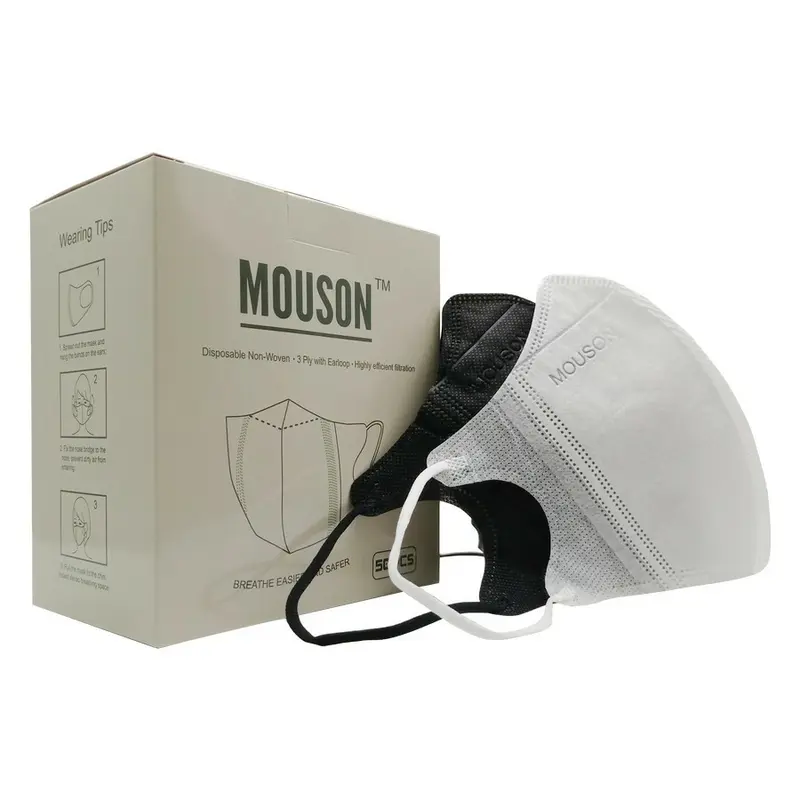 Masker Duckbill 4Ply Garis Mouson Putih Hitam 2