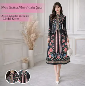 Goemio | Set Rok Birva Setelan Matsilk Atasan Lengan Panjang Dan Rok Midi Wanita Casual Simple Motif