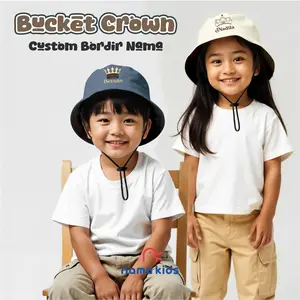 Topi Bucket Anak Bordir Crown+Costum Nama Topi Bucket Hat Anak Cowo Cewe Murah