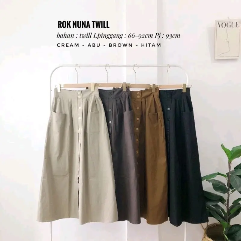 TITIKSTORE.ID-Rok Nuna Skirt Korean Style Bahan Cotton Twill Premium / Rok Panjang Wanita Muat BB Standart Dan Jumbo