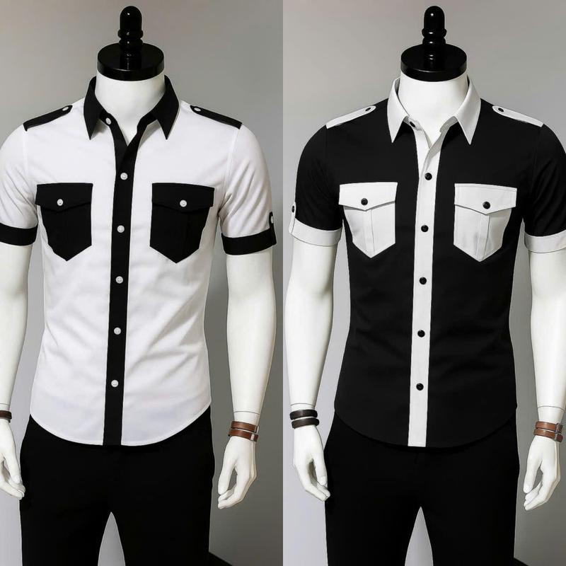  Áo sơ mi nam nữ tay ngắn phối đai vai phong cách phi công thiết kế phong cách hàn quốc chuẩn phom tôn dáng trẻ trung năng động 