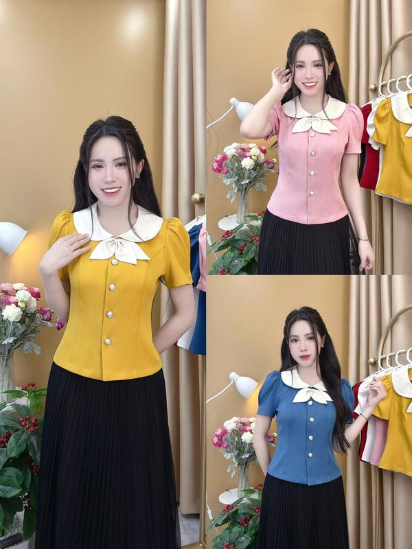 Áo sơ mi nữ dáng PEPLUM mã A63 nơ 3 lá siêu xinh áo peplum xu huong Nữ Women