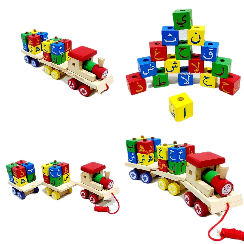 Mainan edukasi anak-Kereta kayu-mainan balok hijaiah bongkar pasang Hadiah 5