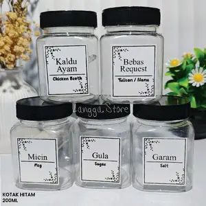 TOPLES KOTAK HITAM 200ML TUTUP HITAM TEMPAT WADAH BUMBU AESTHETIC FREE SENDOK DAN TUTUP DALAM