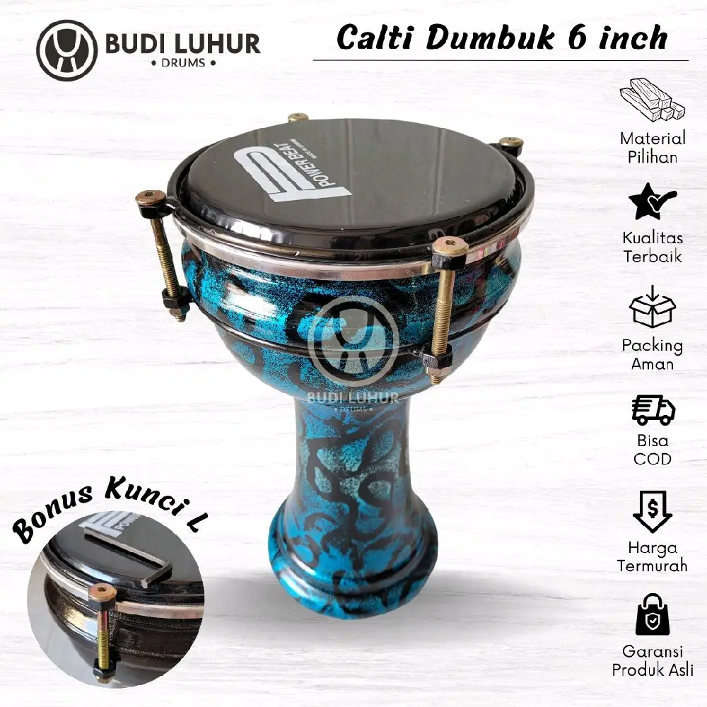Calti Darbuka Dumbuk Ukuran Anak 6 inch Abstrak Biru Termurah Berbagai Motif Bonus Kunci L Kayu Asli