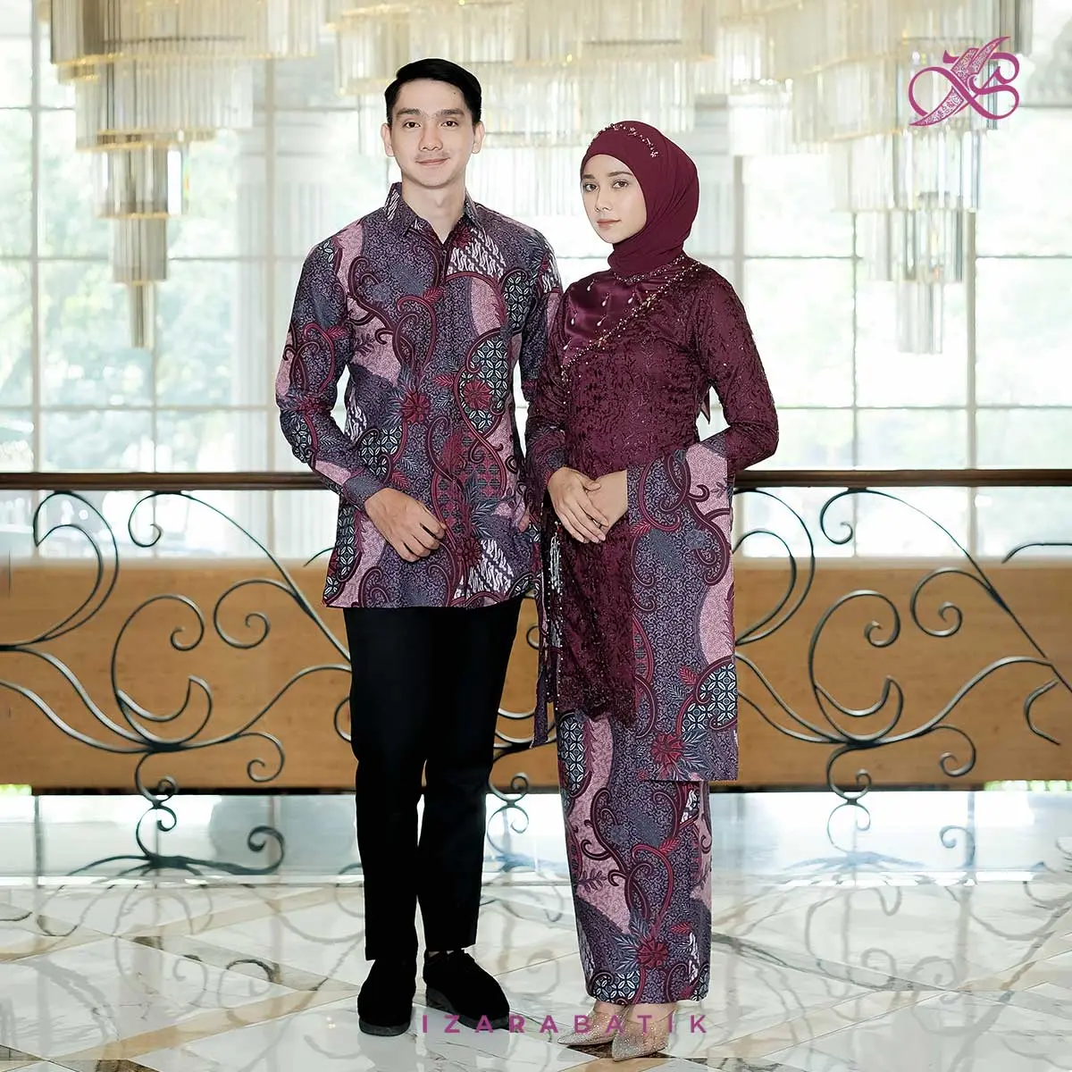 Esthie Burgundy  - Setelan Baju Wanita Kebaya Batik Modern Couple Wisuda Lamaran Kondangan [izarabatik]