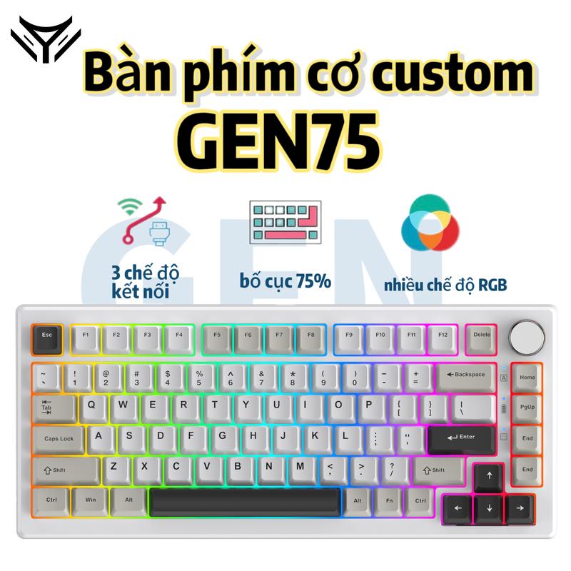 ELECFOX GEN 75 Bàn phím cơ tuỳ chỉnh | Layout 75%, Kết nối 3 chế độ Có dây/Bluetooth/Không dây, Hot-swap switch, Đèn nền RGB nhiều chế độ, Pin 3000mAh, Switch ElecFox Frost Linear
