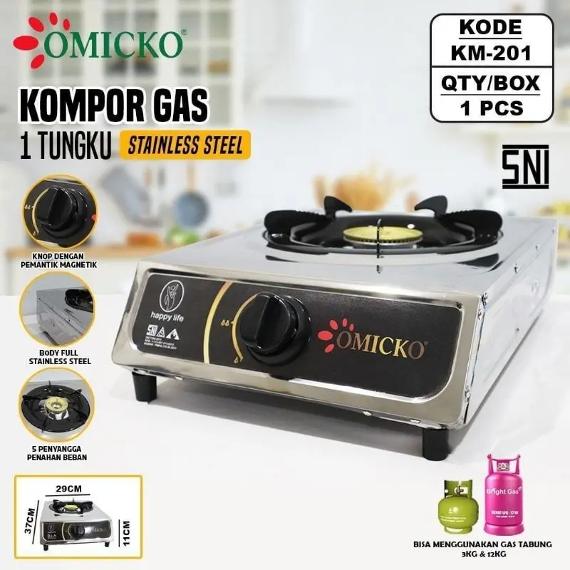 (COD) OMICKO Kompor Gas 1 Tungku Api Biru Hemat Gas & Tahan Lama dapur kecil burner 1