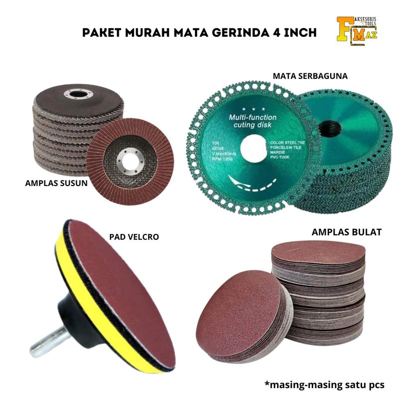 Product Introduction of Paket Lengkap Mata Gerinda Besi Kayu Keramik 4Inch Serbaguna Multifungsi Amplas Susun, Tatakan Amplas, Amplas Tempel 10 Pcs 3