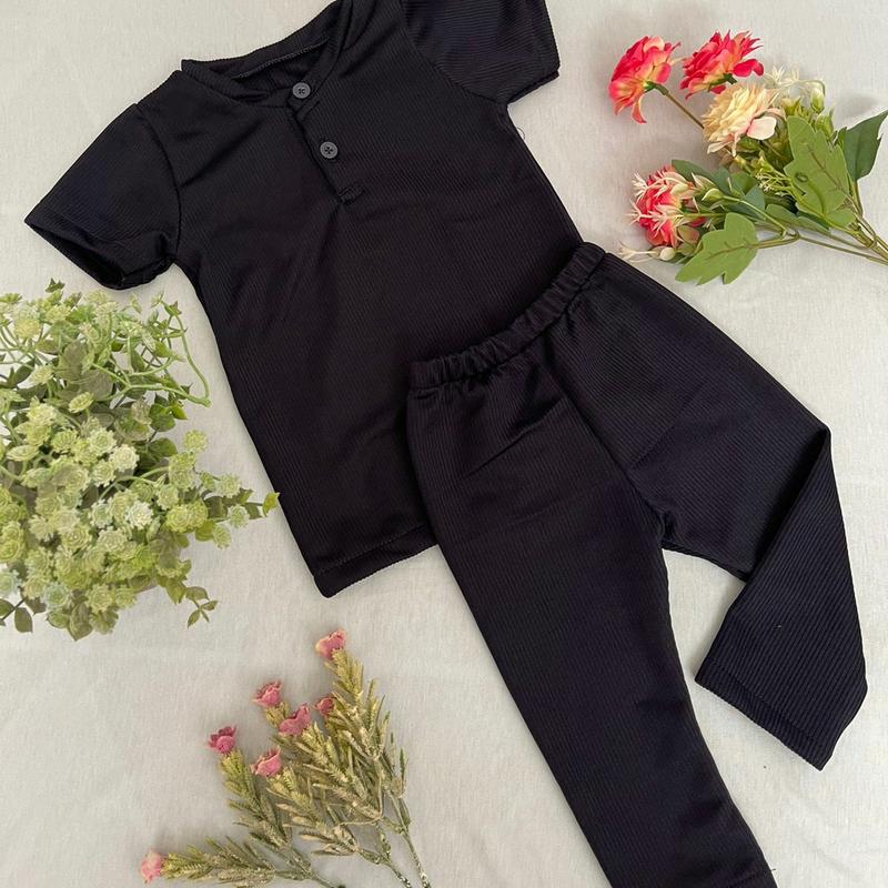 Setelan baju anak laki laki dan perempuan bahan Rib Knit 3 bulan - 1 tahun 5
