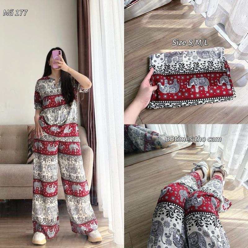 BBtimes Thổ Cẩm Bộ áo cộc quần ống rộng lanh thổ cẩm