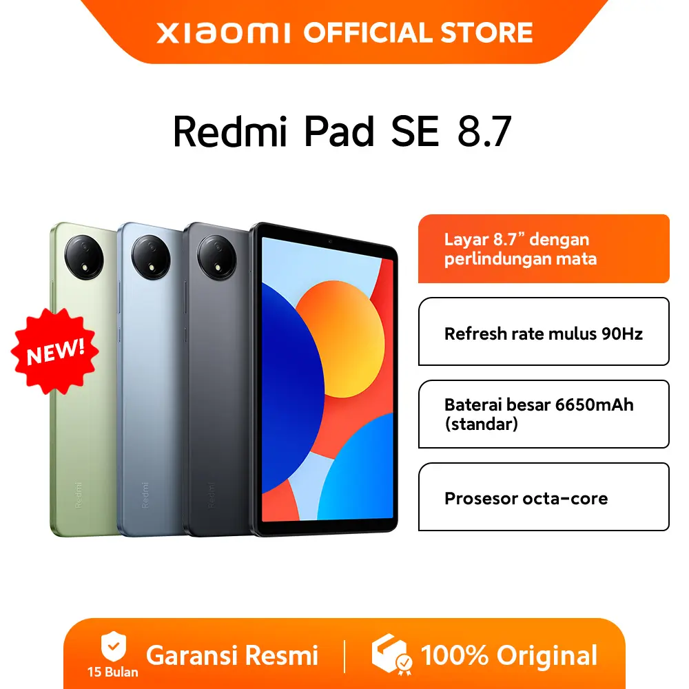 Xiaomi Redmi Pad SE 8.7 (4/128GB) | Layar 8.7" Perlindungan Mata | Refresh Rate 90Hz | Baterai 6650mAh | Prosesor Octa-Core [Official Store]