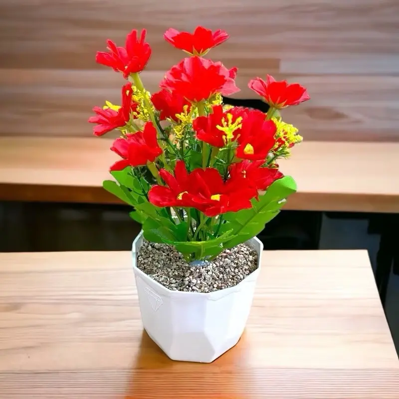 Paket 5 Bunga Aster Artificial dengan Pot Permata - 5 Warna 3