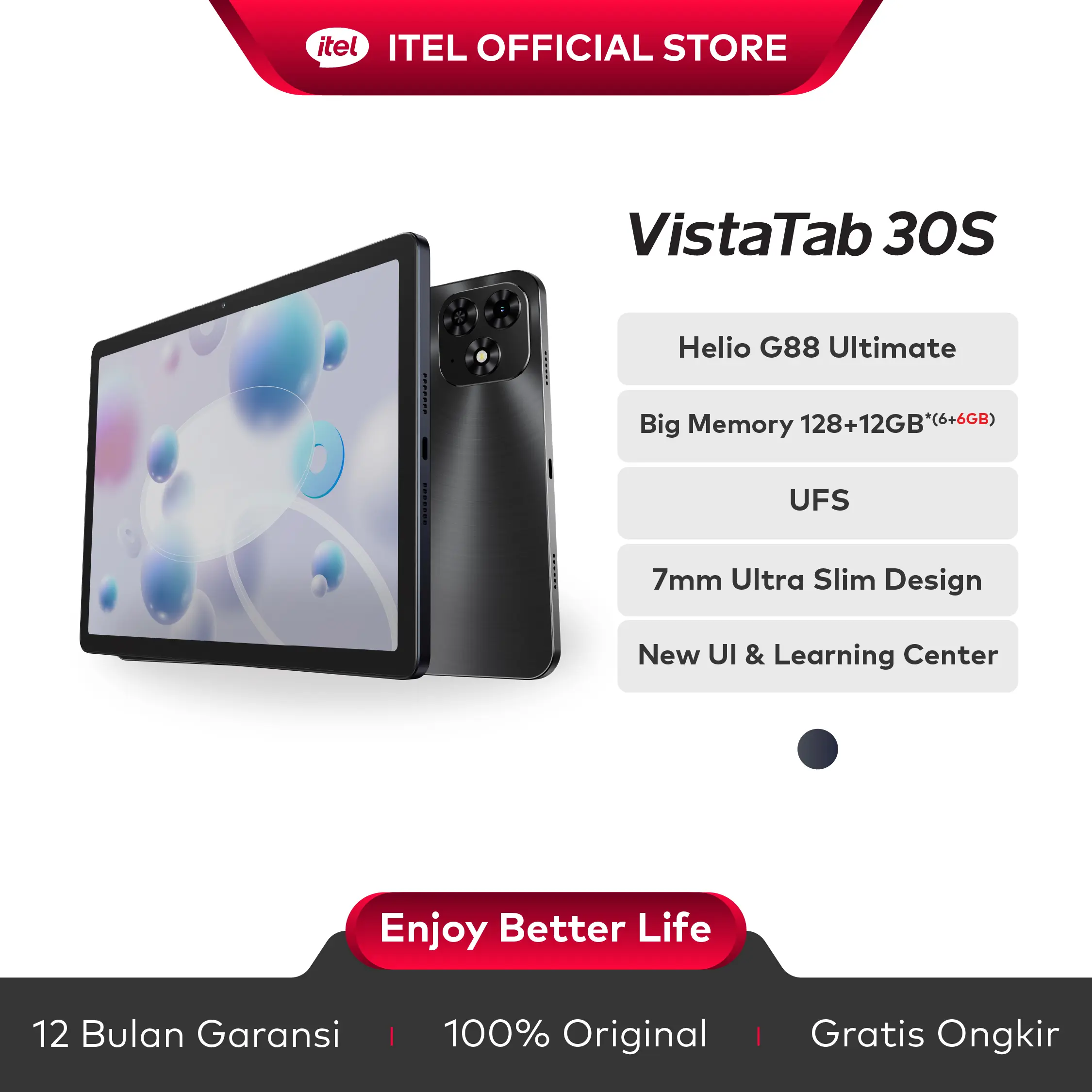 Official itel VistaTab 30S 4+128GB Tablet / Pad - Baterai 7000mAh | Super Tipis 7mm | Layar 11” | Helio G88