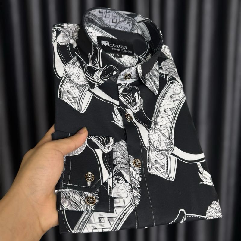 Mẫu sơ mi hoạ tiết hoàng gia phong cách DC ,sang , chất , co dãn nhẹ 2 chiều 2