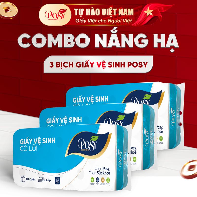 Posy COMBO NẮNG HẠ - 3 Bịch Giấy Vệ Sinh 10 Cuộn 3 Lớp Có Lõi/Ko Lõi Mềm Mịn…