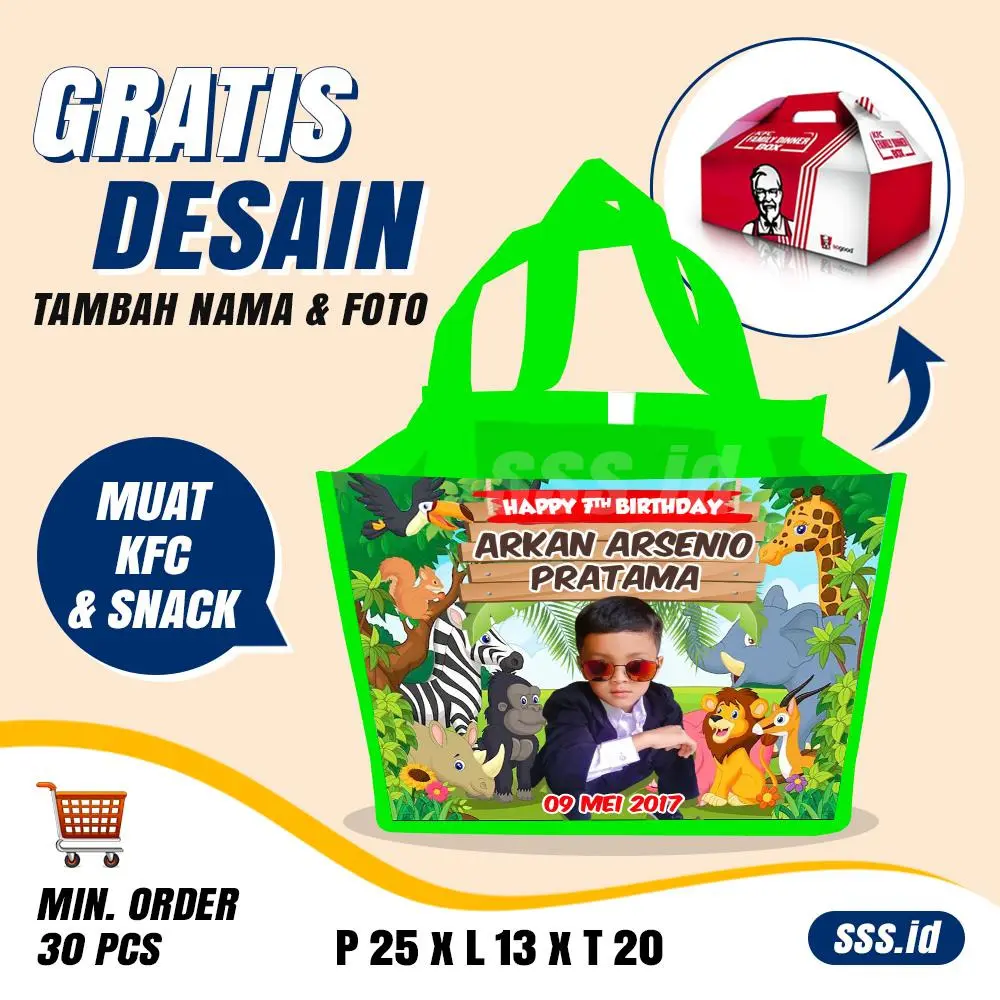 50 pcs - Tas Ulang Tahun Anak murah Tas Souvenir Ultah Custom Nama dan Foto