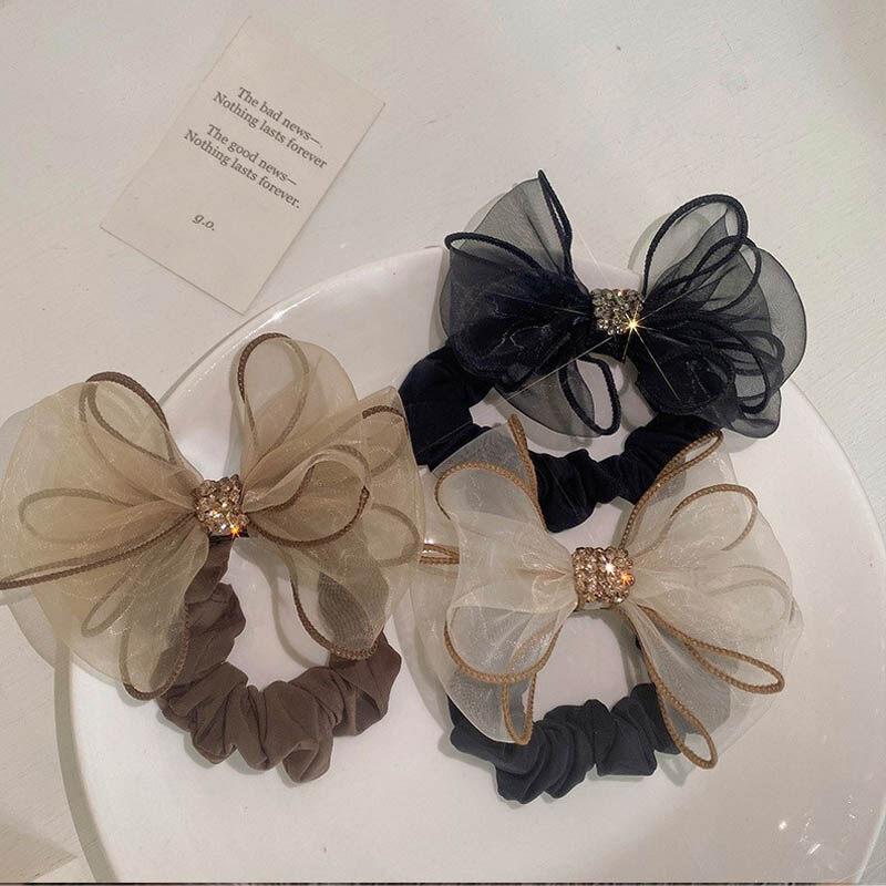 Product Introduction of Retro  Gauze Bow knot Hair Rope Elastic Rubber Band Elegant Ponytail Holder Scrunchies Accessories 2