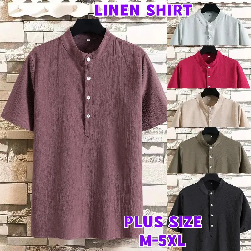 Firstrich-TX401 kurta shirts men shirts cotton linen shirts kurta short sleeve casual men's short sleeves Korean casual T shirt tops plus size