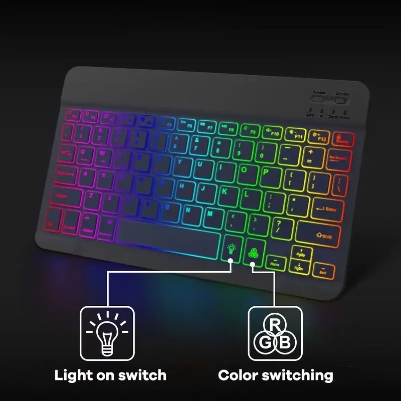 CID 10inch Backlit Backlight Keyboard Wireless Keyboard And Mouse SET LED Colorful Bluetooth Keyboard Computer 1