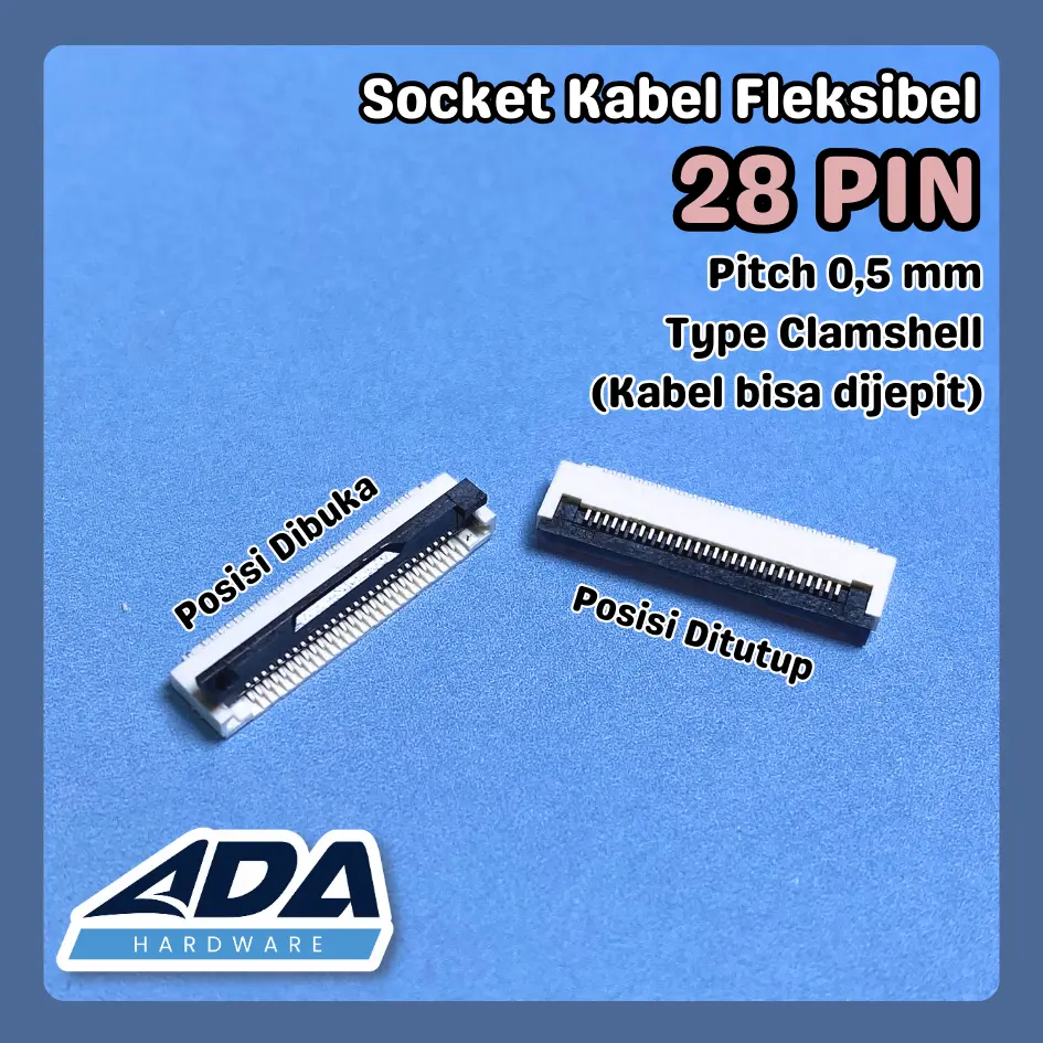 Konektor Soket Kabel Fleksibel 28 Pin Pitch 0,5 MM Tipe Flip Cover Clamshell