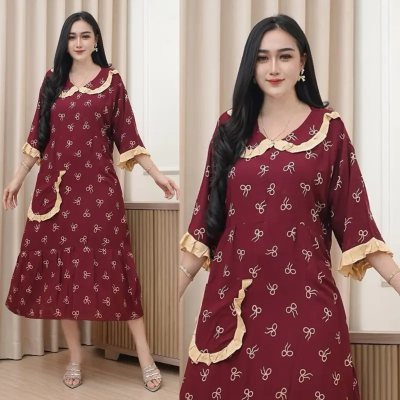 Pevita Dress Daster Rempel Jumbo Busui Rayon Premium Homedress Bahan Rayon Tebal Motif Pita