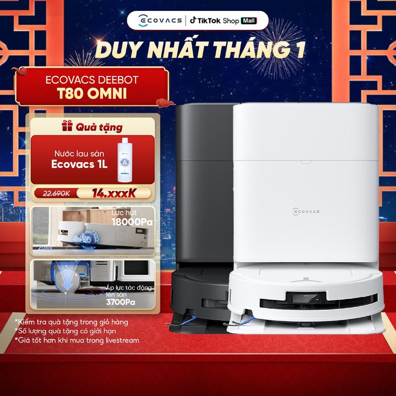 Robot hút bụi lau nhà Ecovacs Deebot T80 Omni - Lực hút 18.000Pa - AI Instant Re-Mop 2.0 - Chống rối ZeroTangle 3.0