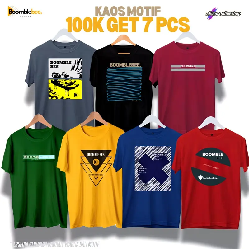 PAKET 7 KAOS MOTIF HEMAT PRIA DAN WANITA sablon lokal polyester semi katun keren