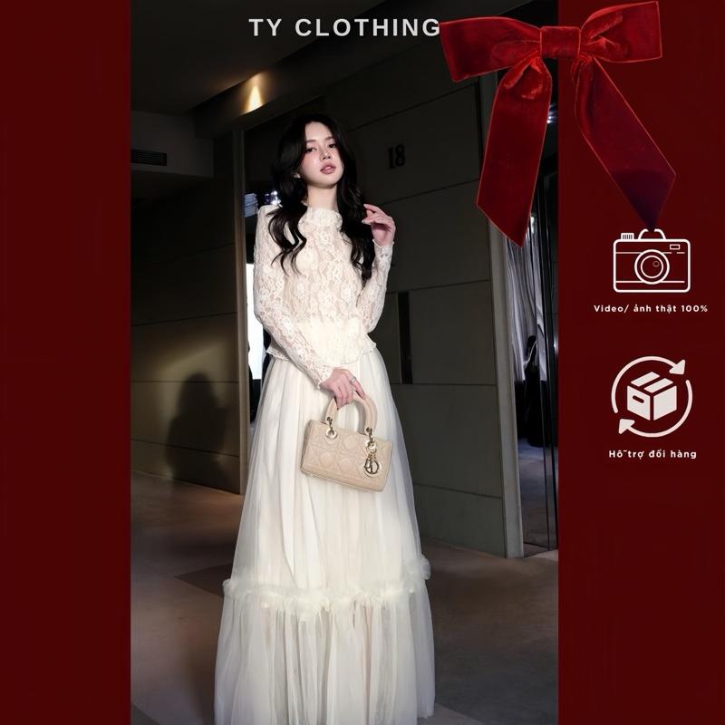 TY CLOTHING - Set Áo Ren Chân Váy Lưới Dài Maxi Đi Tiệc Sang Chảnh - Hàng Thiết Kế- Màu Be- TYCLOTHING