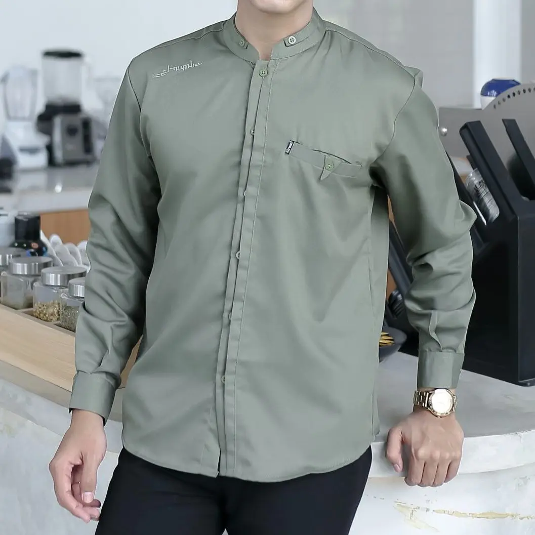 Baju Koko Elrumi Lengan Panjang Motif Antasena Warna Sage Baju Kemeja Koko Cassual Polos