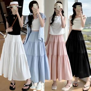 Falda de Mujer Larga Elegante Maxi Falda Midi Plisada Verano de Cintura Alta Elástica con Bolsillos Línea A para Vacaciones Playa Informal Holgada
