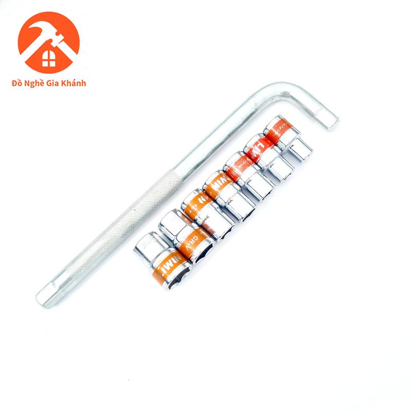  Bộ dụng cụ sữa chữa 8 chi tiết cần chữ L và 7 đầu khẩu số 8,10,12,13,14,17,19mm 