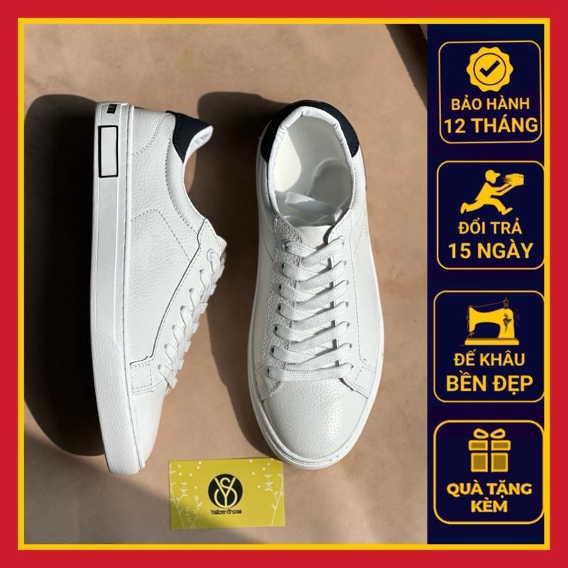  GIÀY THỂ THAO NAM DA BÒ THẬT TRẮNG CÁ THÊU GÓT XANH THAN ĐẾ CAO SU ĐÚC LIỀN KHỐI KHÂU KỸ CHỐNG TRƠN TRƯỢT 
