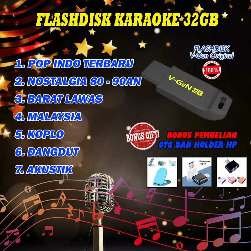 Flashdisk V-gen 32GB Berisi Karaoke Ribuan Lagu Bonus OTG dan Holder Hp Format MP4 1