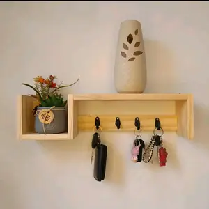 tahan lama kamar kait & rak Hiasan Dinding Rak Gantungan Kunci Minimalis Kayu Jati Besi hemat ruang kebutuhan rumah warna hitam ukuran 25x25cm tahan air natural kayu toilet kecantikan tahan karat garasi