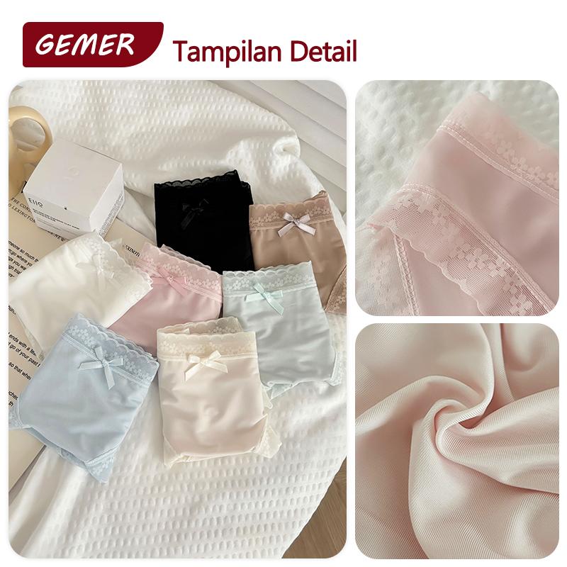 GEMER 7 Pcs Celana Dalam Wanita Bahan Ice Silk Seamless Anti Bakteri, Lembut Ramah Kulit, Pinggang Renda Romantis, Cocok Untuk Wanita Muda
