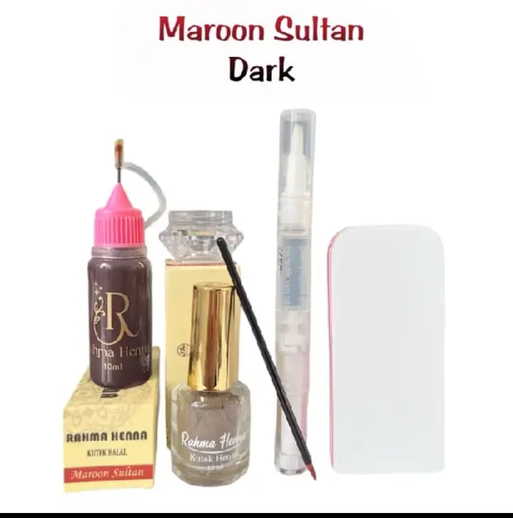 Rahma Kutek Henna 4in1 Paket Lengkap Warna Maroon Sultan Dark Berkilau, Halal & Tahan lama Mengkilap 1