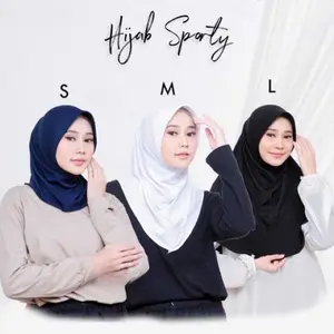 Hijab Bergo Instan Sporty Size S M L Bahan Jersy Spandex Lembut Nyaman untuk Sehari-hari Hijab Sport Panjang depan 40-75 cm Kerudung