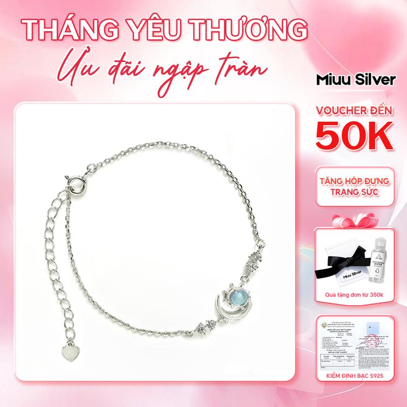 Lắc tay nữ Miuu Silver, vòng tay bạc đính đá mặt trăng Moonstone