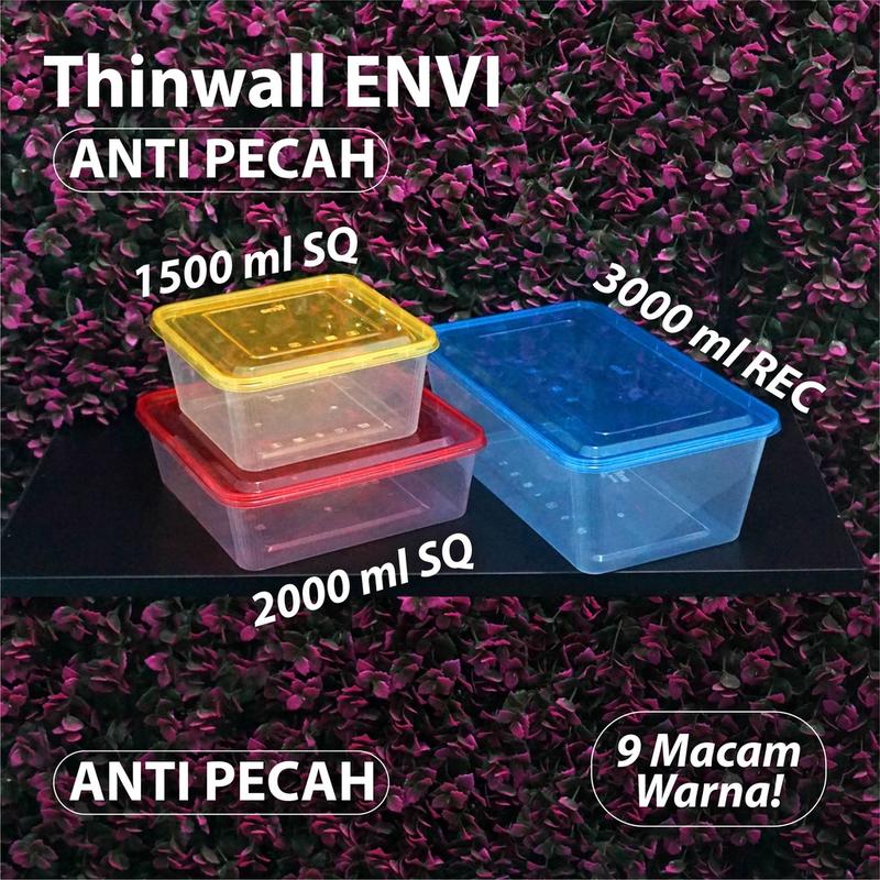 (Depok) Thinwall Anti Pecah 2000 ml - Thinwall ENVI - Kotak Makanan - Square 4