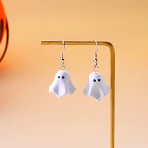 Cute Cartoon White Ghost Dangle Earrings for Women Trendy Creative Funny Monster Earrings Necklace Halloween Jewelry Accessories - NC25Y0537 200007763:201336100