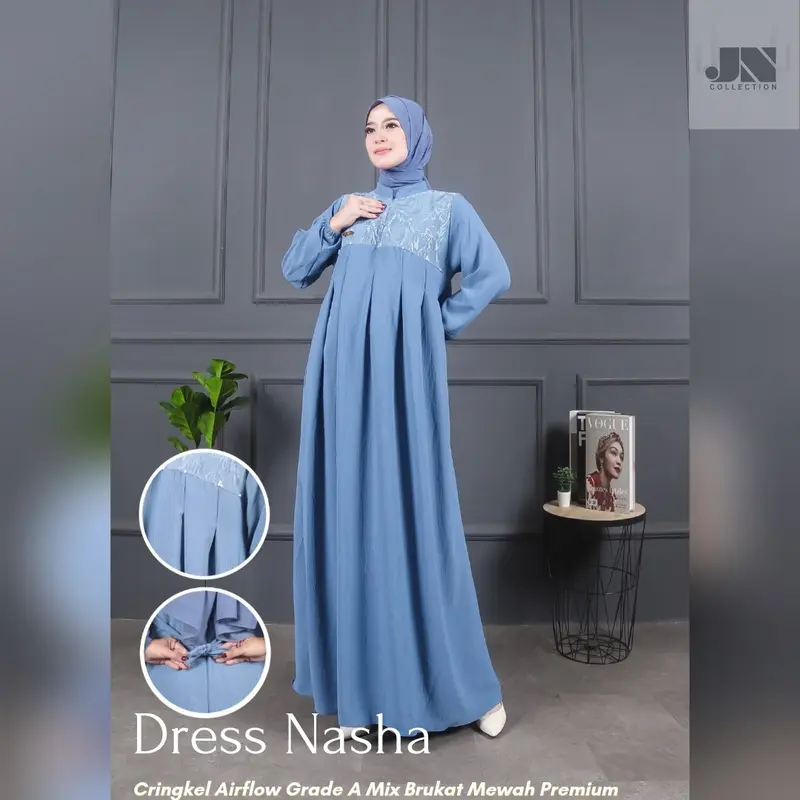 Dress Gamis Nasha Cringkel Airflow Grade A Variasi Brukat Elegan 2